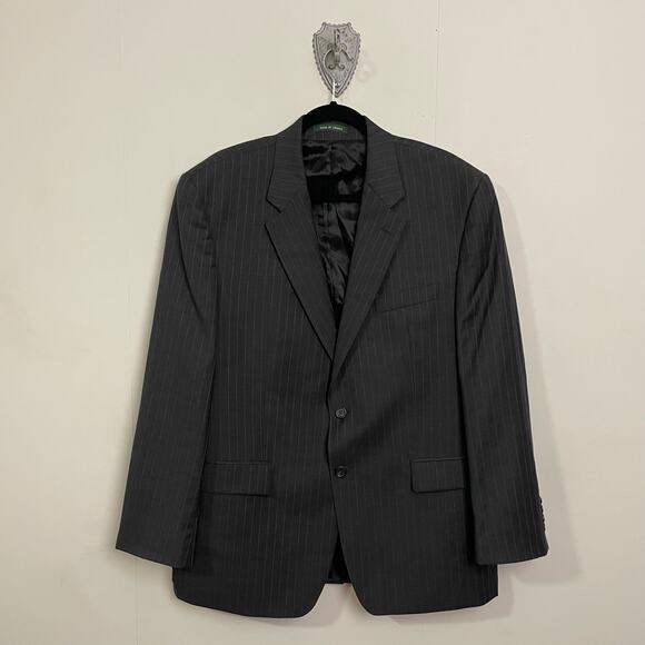 Lauren Ralph Lauren 44R green tag blazer 100% wool black gray stripe classic - Picture 1 of 11